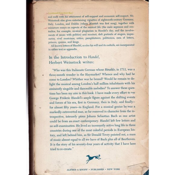 Handel, Herbert Weinstock Hardcover Second Ed. Revised 1959 Alfred A. Knopf w/DJ - Picture 4 of 7